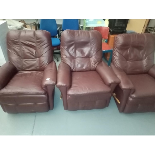 486 - 3 x lazyboy brown leather recliner armchairs