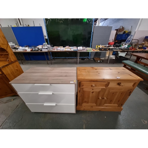 446 - Oak effect chest of drawers and a pine sideboard, etc