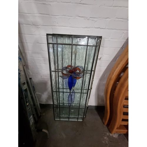 468 - Two decorative leaded glass style, large double glazed glass panels (48 inches x 19 inches each)