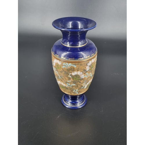 200 - A Royal Doulton stoneware vase - turn of the century - gold and blue