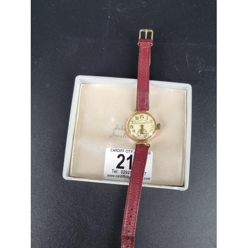 214 - A Courvoisier 9k gold ladies watch with leather strap (untested)