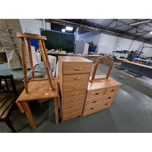 438 - Pine furniture to include chest of drawers, drop leaf table, etc