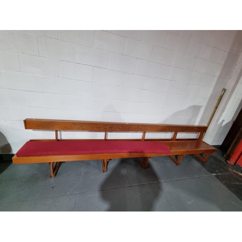 151 - A pitch pine church pew with cushion - 11 1/2 ft length