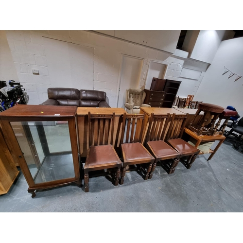 361 - 4 oak chairs, mahogany display unit etc