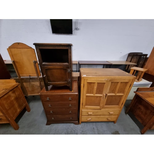 421 - Pine tallboy, oak chest of drawers etc