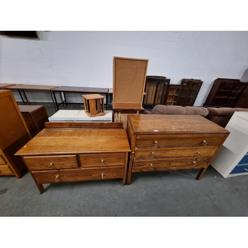 422 - Oak 2 over 3 chest of drawers, oak 3 drawer chest of drawers