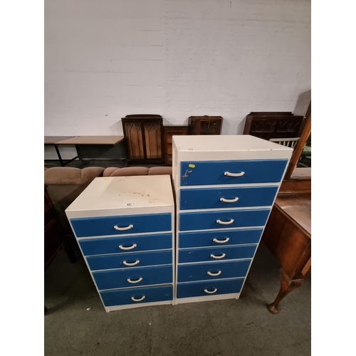 423 - 2 blue and white retro chest of drawers