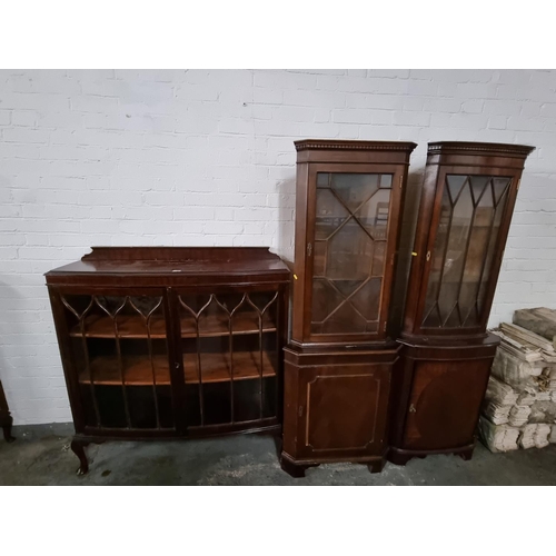 434 - Mahogany display cabinet and 2 corner cabinets