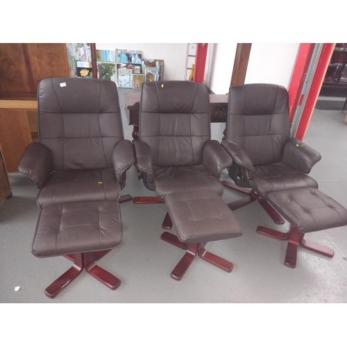 177 - Three leatherette reclining easy chairs with matching footstools