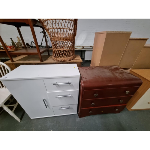427 - White tallboy and a mahogany chest of drawers
