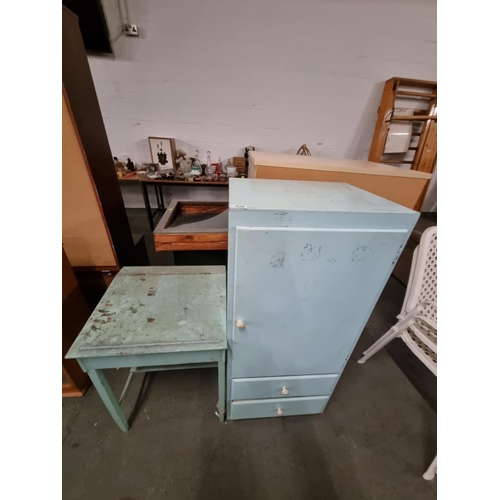 430 - Blue painted childs desk and a matching unit
