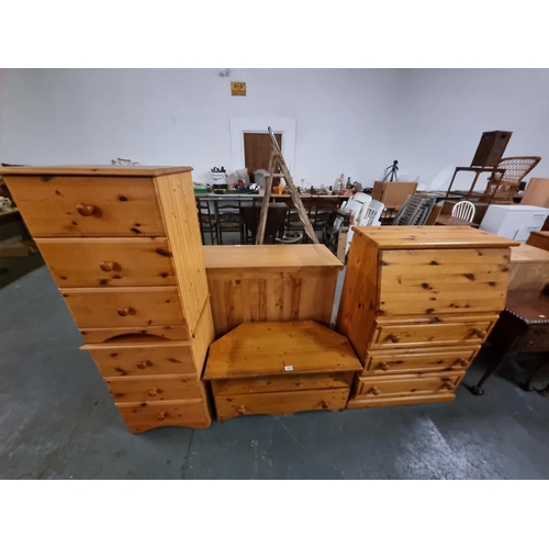 445 - Pine furniture to include bureau, TV unit and 2 bedside tables