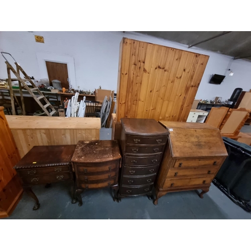 446 - Oak bureau, 6 drawer chest of drawers etc