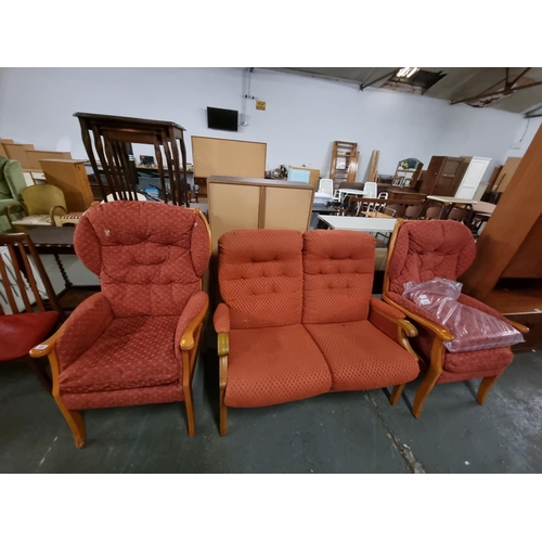 466 - Fabric 2 seater sofa and 2 fabric armchairs
