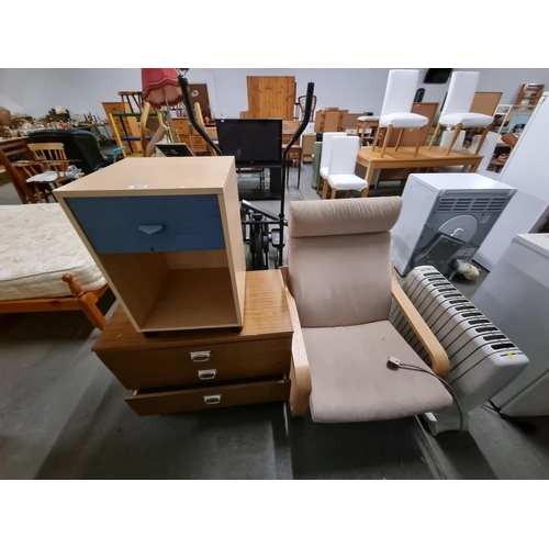 477 - Electric heater, chest of drawers, Ikea armchair etc