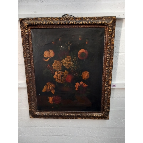 65 - An early framed still life of flowers - no signature visible - oil on canvas (frame size 32 inch x 3... 