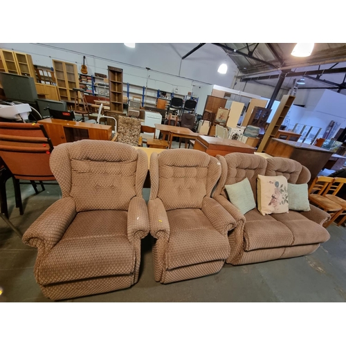 313 - 2 seater fabric sofa and 2 matching armchairs