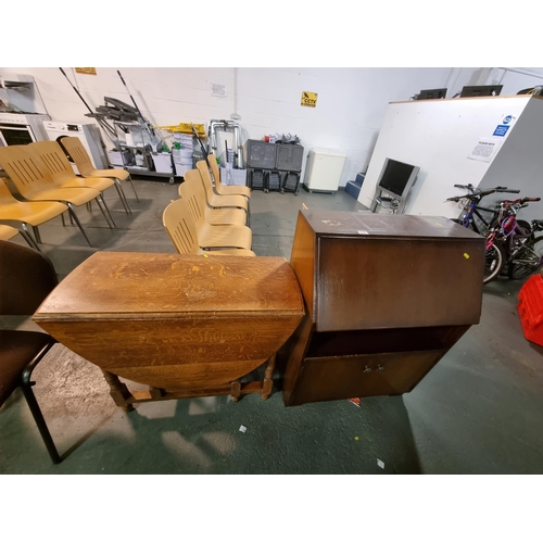 314 - Oak bureau and oak drop leaf table