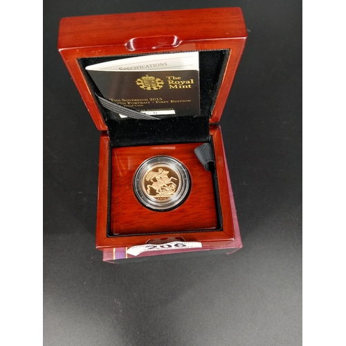 206 - A Royal Mint 2015 gold sovereign in presentation box and with certificates