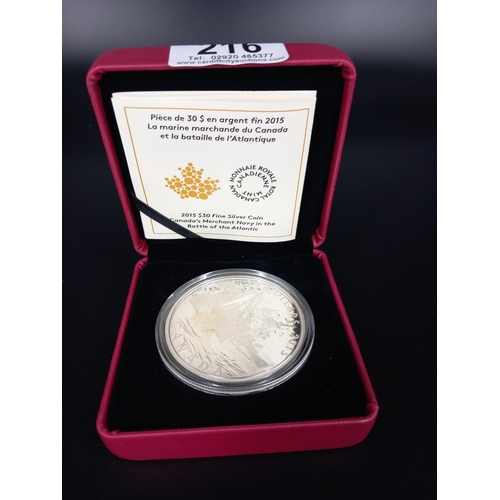 216 - A 30 Dollar Royal Canadian Mint silver coin commemorating Canada's Merchant Navy in the Battle of th... 