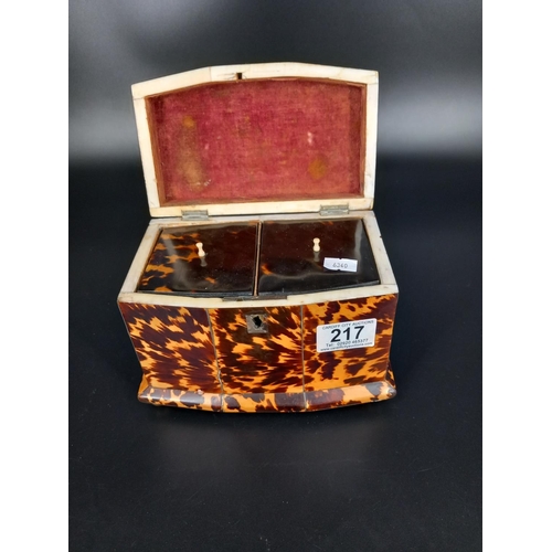 217 - An early twin compartment faux tortoiseshell tea caddy - lovely condition