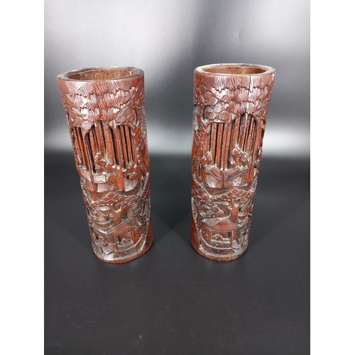 227 - Two oriental carved bamboo brush pots