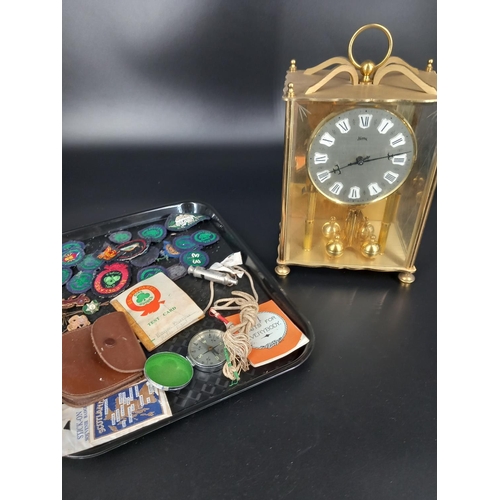 234 - A Koma 400 Day Anniversary Clock (untested) together with Girl Guides badges, whistle, compass, etc