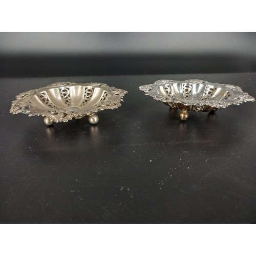 233 - A pair of hallmarked silver pierced dishes - hallmarks for Birmingham c.1910 (combined weight 98 gra... 