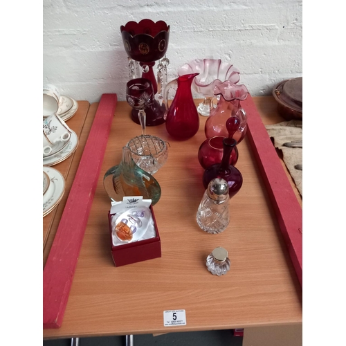 5 - Art and coloured glass - Isle of White vase, Whitefriars Jug, Cranberry glass etc