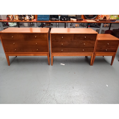 105 - Two x two over two teak Uniflex chest of drawers and a bedside cabinet