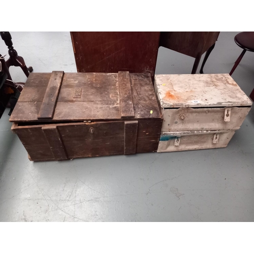 131 - An ammunition box and two metal boxes