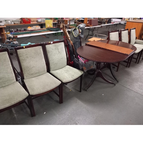 318 - Mahogany extending dining table with 6 chairs and footstool