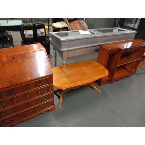 329 - Pine coffee table, walnut bureau, etc