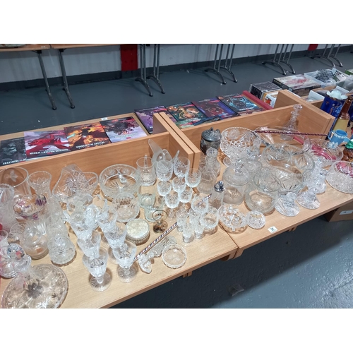 31 - Crystal and cut glass decanters, bowls, glasses, glass walking canes etc