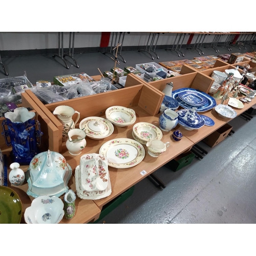 32 - Decorative household china - meat platters, Wedgwood jasper ware, Staffordshire figures etc