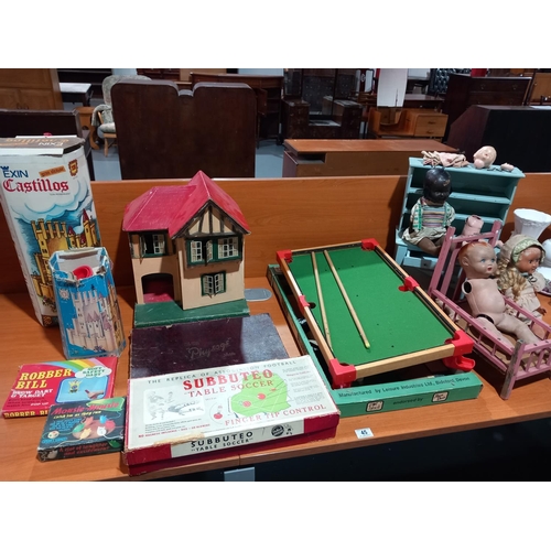 45 - Vintage toys and games - castles, snooker set, subbuteo, dolls etc