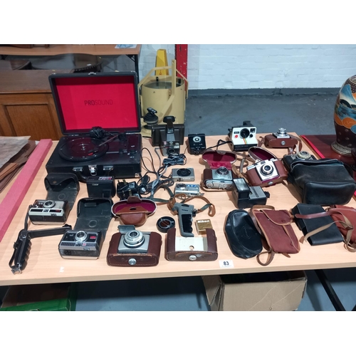 83 - Vintage cameras, record deck and photographic equipment