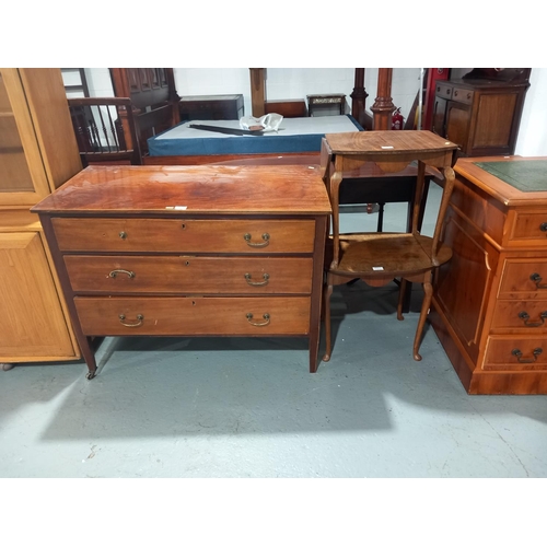 129 - A three drawer chest of drawers and two drop leaf side tables