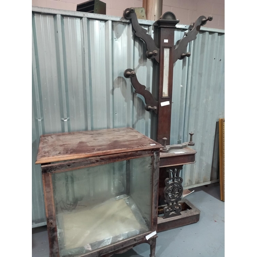 150 - A hall tree and a display cabinet for restoration