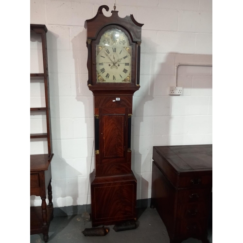 154 - A mahogany long cased G Lewton Kingswood grandfather clock with pendulum and two weights