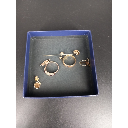 208 - A 15k gold ring and scrap 9k gold - 6 grams including stones (all XRF tested)