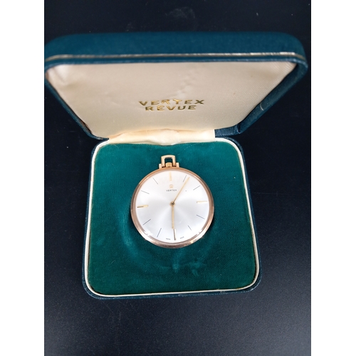 210 - A vintage 9k gold vertex slim gents pocket watch - Swiss movement - in original box (weight 27.9 gra... 