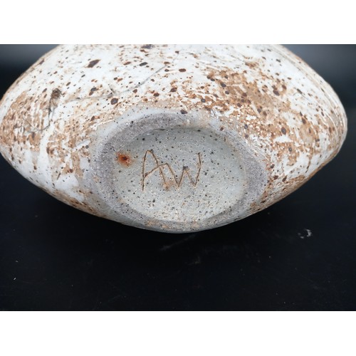 236 - An Alan Wallwork (1931-2019) split form stoneware vase glazed in silver grey and brown - 20cm high. ... 