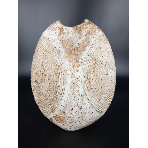 243 - Alan Wallwork (1931-2019) studio pottery  split oval vessel with incised circular decoration - marke... 