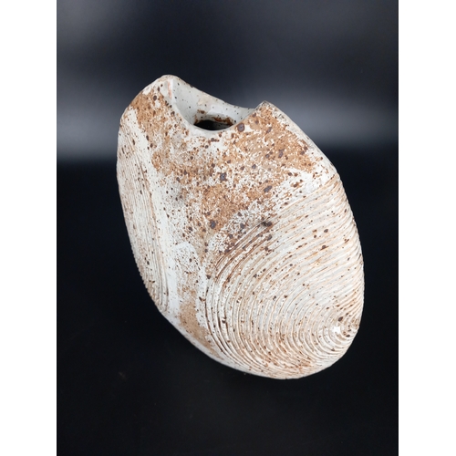 243 - Alan Wallwork (1931-2019) studio pottery  split oval vessel with incised circular decoration - marke... 