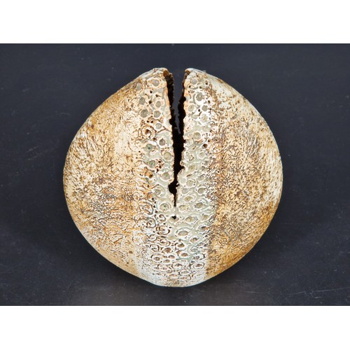 237 - A studio pottery Alan Wallwork (1931-2019) stoneware split seed pod - Flattened & Oviform with notch... 