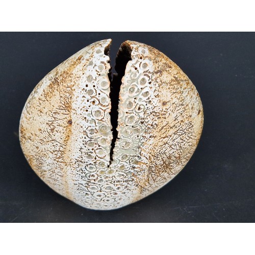 237 - A studio pottery Alan Wallwork (1931-2019) stoneware split seed pod - Flattened & Oviform with notch... 