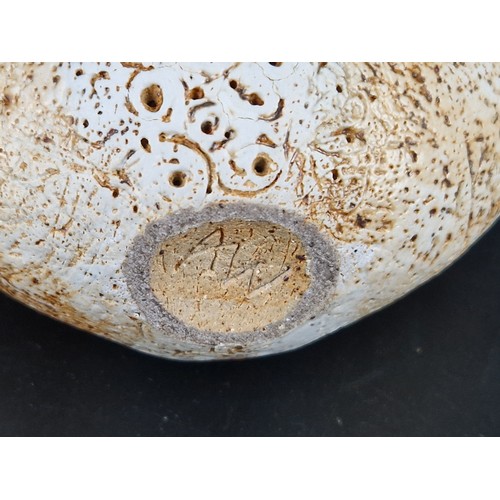 237 - A studio pottery Alan Wallwork (1931-2019) stoneware split seed pod - Flattened & Oviform with notch... 