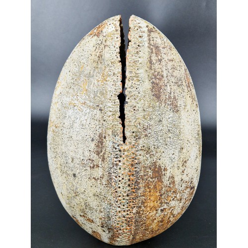 242 - Alan Wallwork studio pottery large oval stoneware vessel incised A W - 35cm high. Condition is good,... 