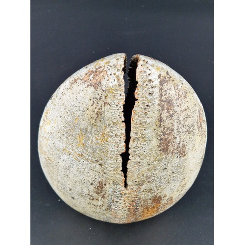 242 - Alan Wallwork studio pottery large oval stoneware vessel incised A W - 35cm high. Condition is good,... 